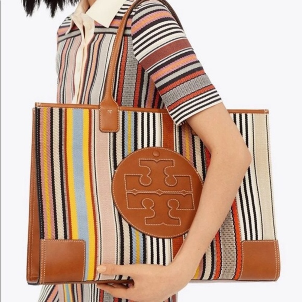 Tory Burch ELLA multi color Webbing logo tote